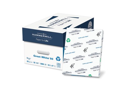 Hammermill Great White 50% Recycled 8.5 x 11 Copy Paper, 20 lbs., 92 Brightness, 500/Ream, 10 Reams/Carton (086780)