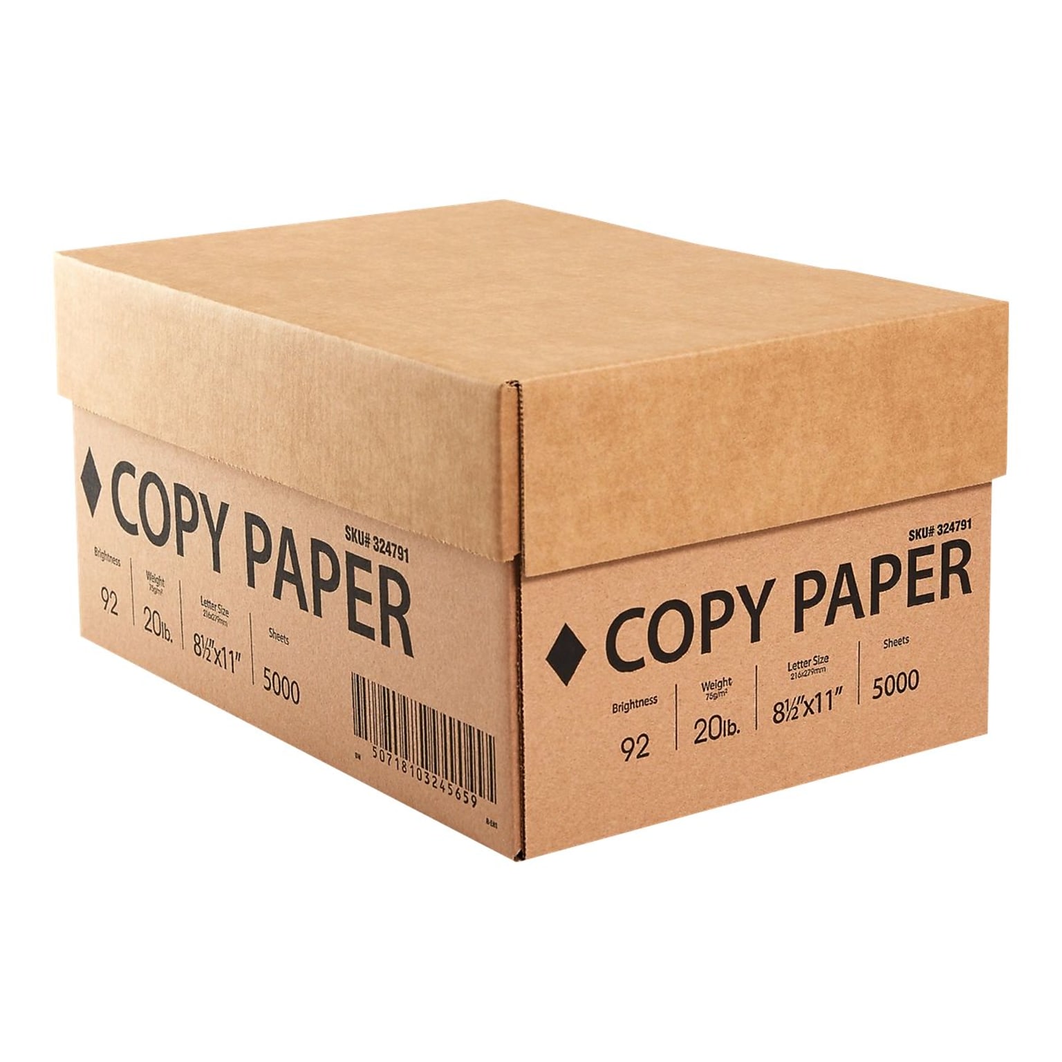 Staples White Box 8.5 x 11 Copy Paper, 20 lbs., 92 Brightness, White, 5000 Sheets/Carton (324791/200230)