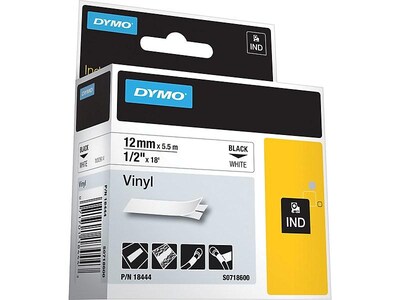 DYMO Rhino Industrial 18444 Vinyl Label Maker Tape, 1/2" x 18', Black on White (18444)