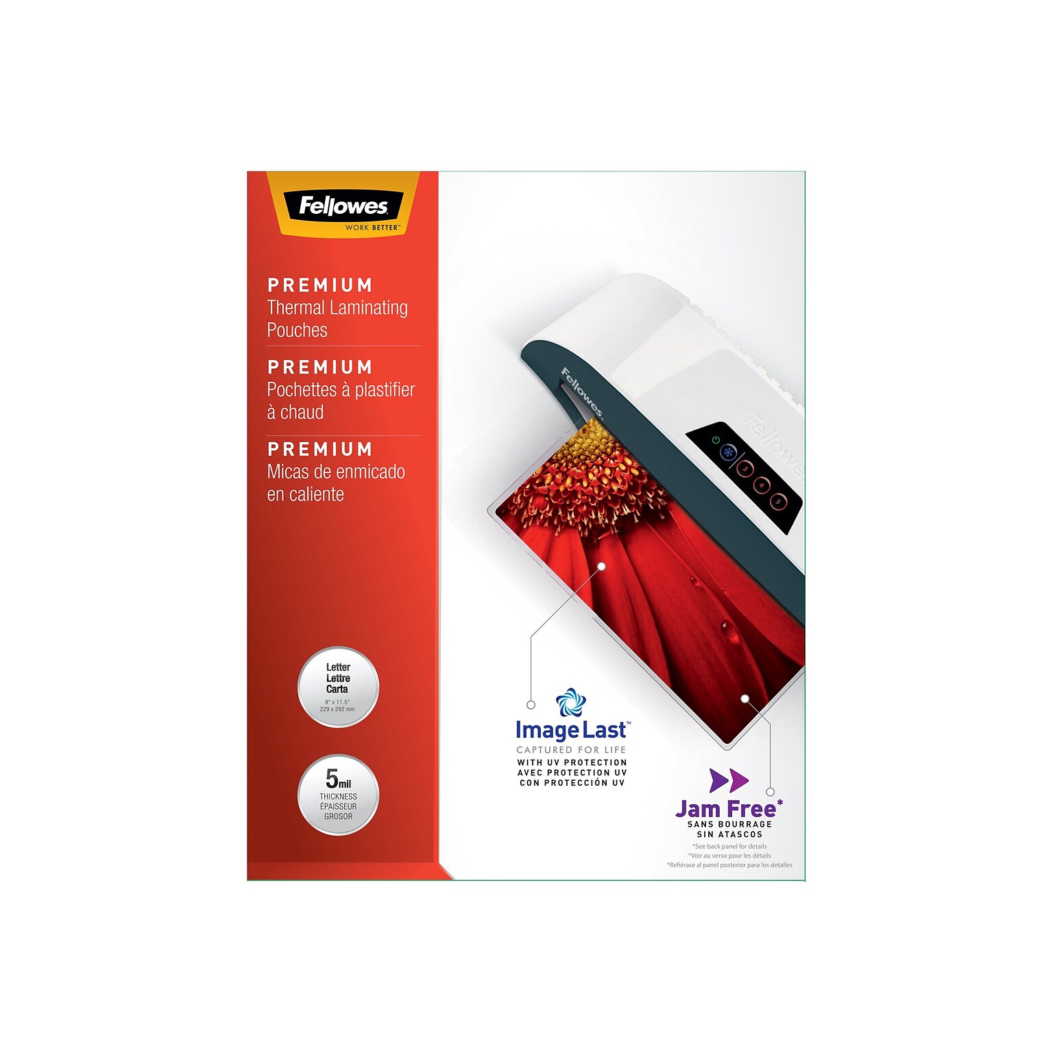Fellowes ImageLast Premium Thermal Laminating Pouches, Letter Size, 5 Mil, 200/Pack (5245301)