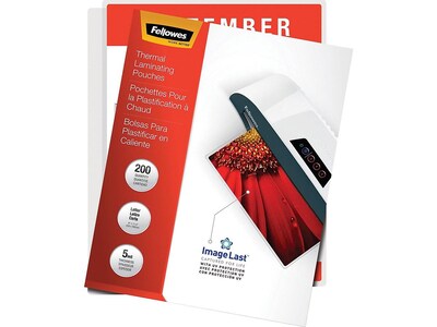 Fellowes ImageLast Premium Thermal Laminating Pouches, Letter Size, 5 Mil, 200/Pack (5245301)