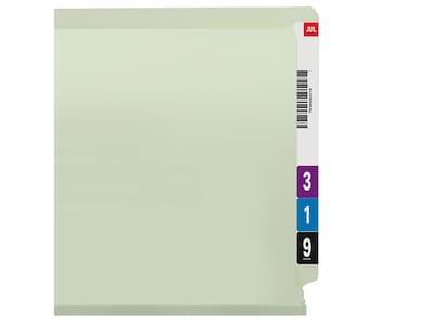 Smead End-Tab Pressboard Fastener File Folder with SafeSHIELD Fastener, Legal Size, Gray/Green, 25/B