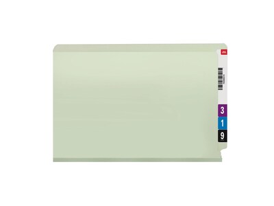 Smead End-Tab Pressboard Fastener File Folder with SafeSHIELD Fastener, Legal Size, Gray/Green, 25/B