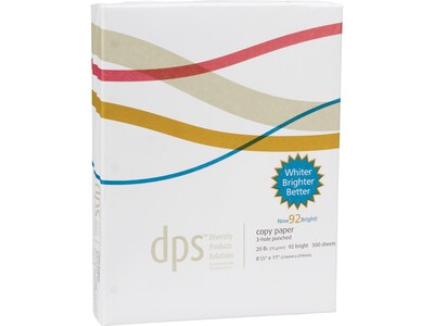 Diversity Products Solutions 8.5" x 11" 3-Hole Punched Copy Paper, 20 lbs., 92 Brightness, 500/Ream, 10 Reams/Carton (DPS08511P)