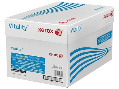 Xerox® Vitality® 8.5" x 11" 3-Hole Punch Multipurpose Printer Paper, 20 lbs., 92 Brightness, 10 Reams/Carton (3R2641)