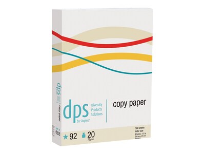 Diversity Products Solutions by Staples 8.5 x 11 Copy Paper, 20 lbs., 92 Brightness, 500 Sheets/Ream (DPS08511)