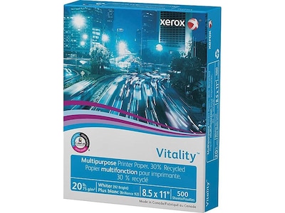 Xerox® Vitality® 8.5" x 11", 30% Recycled Multipurpose Paper, 20 lbs., 92 Brightness, 500/Ream