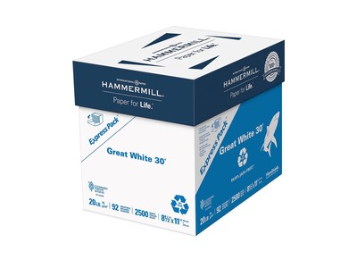 Hammermill Great White 30 Express Pack Recycled 8.5 x 11 Copy Paper, 20 lbs., 92 Brightness, 2500 Sheets/Carton (67780)