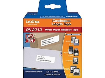 Brother DK-2210 Medium Width Continuous Paper Labels, 1-1/10" x 100', Black on White (DK-2210)