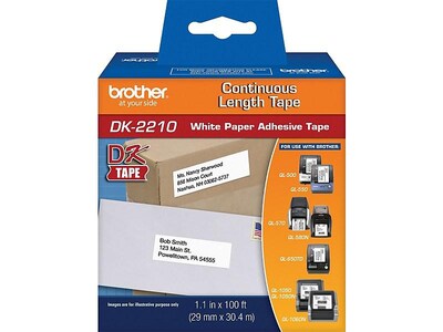 Brother DK-2210 Medium Width Continuous Paper Labels, 1-1/10" x 100', Black on White (DK-2210)