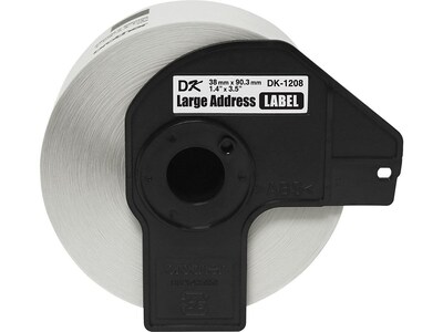 Brother DK-1208 Large Address Paper Labels, 3-1/2 x 1-4/10, Black on White, 400 Labels/Roll (DK-12