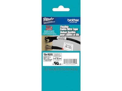 Brother P-touch TZe-FX241 Laminated Flexible ID Label Maker Tape, 3/4 x 26-2/10, Black on White (T