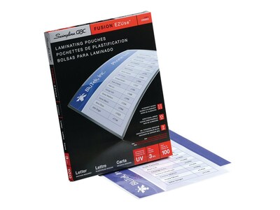 GBC Fusion EZUse Speed Thermal Laminating Pouches, Letter Size, 3 Mil, 100/Box (3200715)