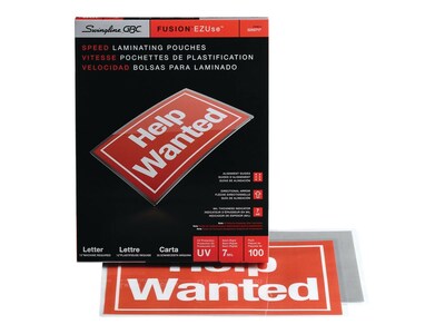 Swingline GBC Fusion EZUse Speed Thermal Laminating Pouches, Letter Size, 7 Mil, 100/Box (GBC3200717