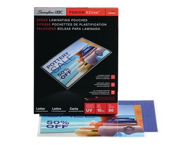 Swingline GBC EZUse Thermal Laminating Pouches, Letter Size, 10 Mil, 50/Box (3200599)