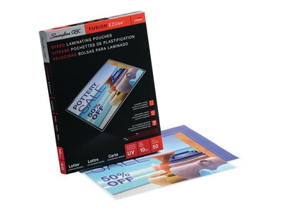 Swingline GBC EZUse Thermal Laminating Pouches, Letter Size, 10 Mil, 50/Box (3200599)
