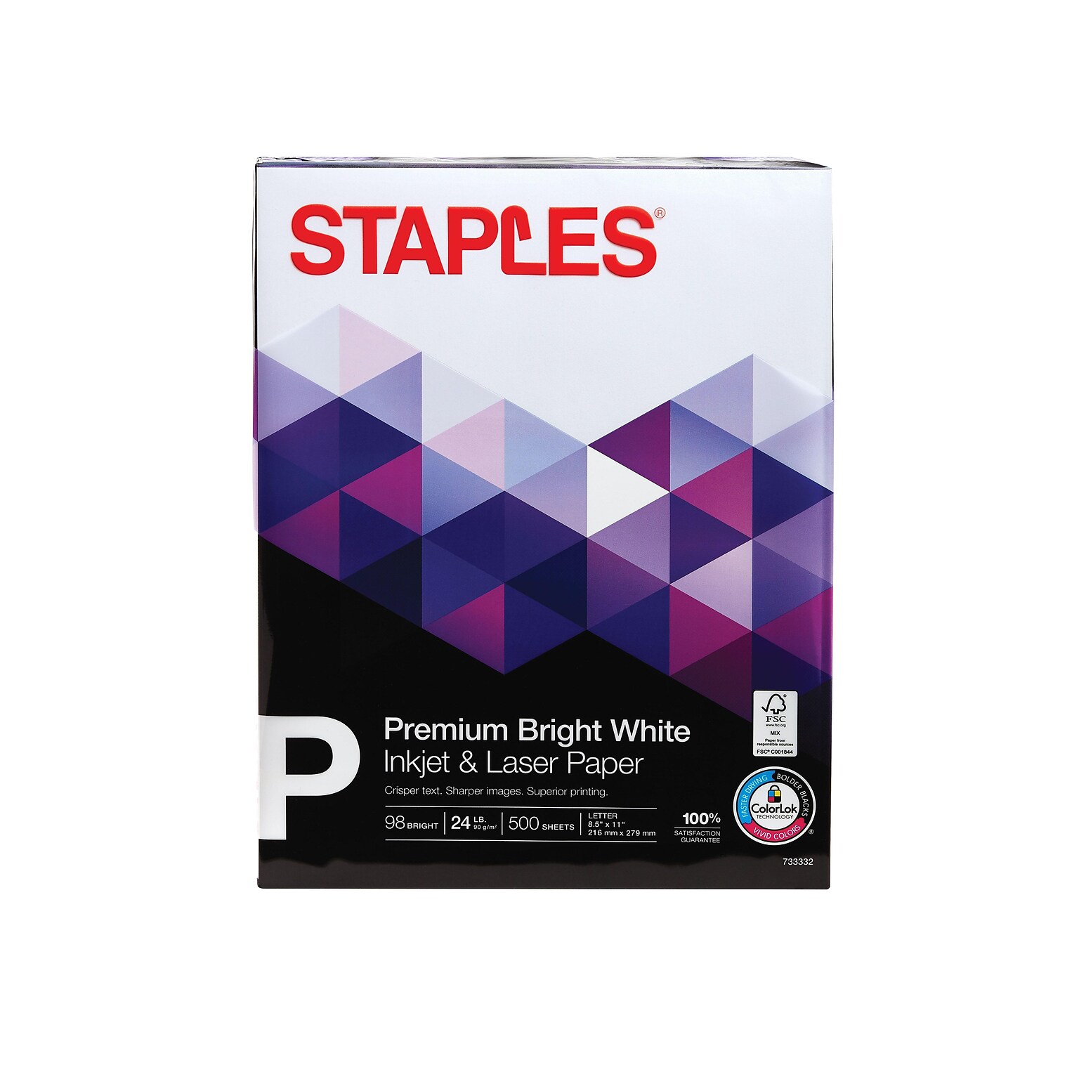 Staples Premium 8.5 x 11 Inkjet & Laser Paper, 24 lbs., 98 Bright, 500/Ream (733332)