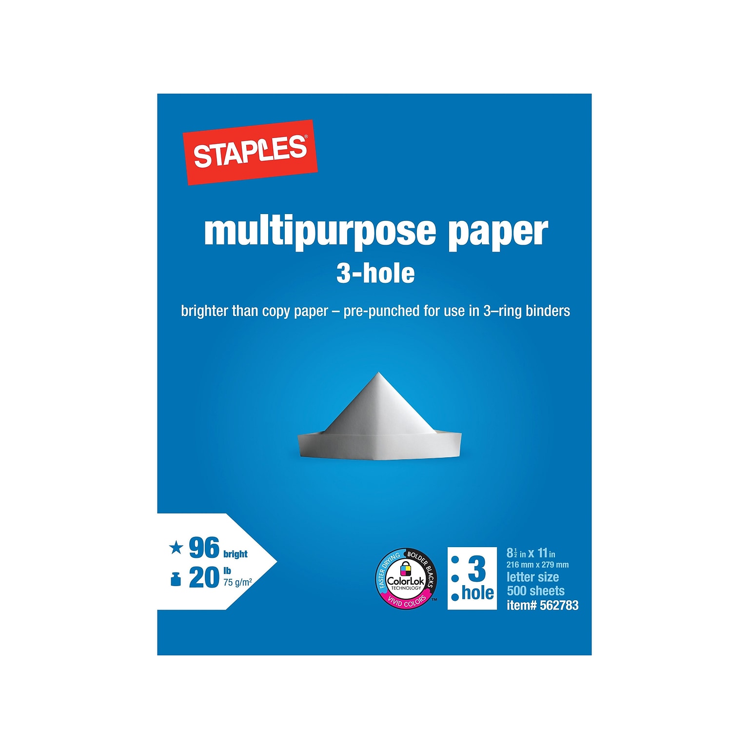 Staples 8.5 x 11 3-Hole Punch Multipurpose Paper, 20 lbs., 96 Brightness, 500/Ream (05031)