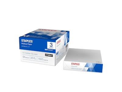 Staples Multiuse 8.5 x 11 Copy Paper, 20 lbs., 94 Brightness, 500/Ream, 3 Reams/Carton (51929)