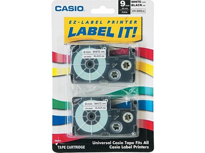 Casio XR-9WE2S Label Maker Tapes, 0.35W, Black On White, 2/Pack