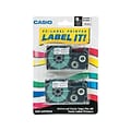 Casio XR-9X2S Label Maker Tapes, 0.35W, Black On Clear, 2/Pack