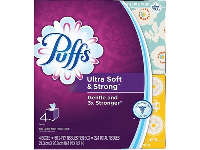 Puffs Ultra Soft and Strong Standard Facial Tissue, 2-Ply, 56 Sheets/Box, 24 Boxes/Pack (35295CT)