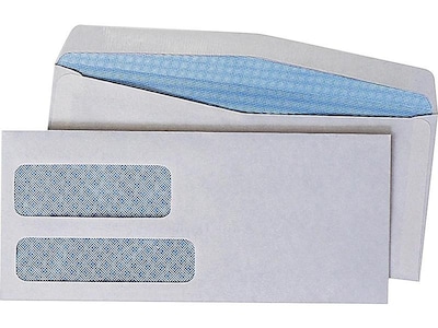 Quality Park Gummed Security Tinted #10 Double Window Envelopes, 4 1/8 x 9 1/2, White, 500/Box (24