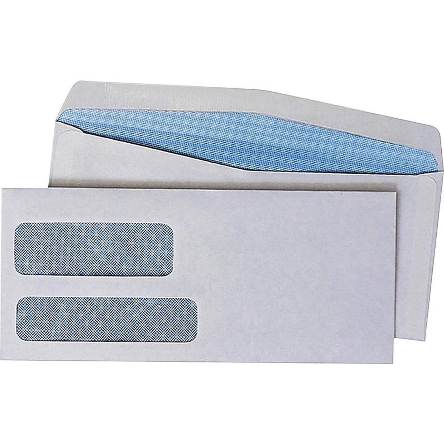Quality Park Gummed Security Tinted #10 Double Window Envelopes, 4 1/8 x 9 1/2, White, 500/Box (24550)