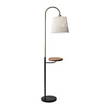 Adesso® Jeffrey 65H Floor Lamp with Shelf, Black and Antique Brass with Off-White Fabric Shade (340