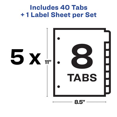 Avery Index Maker Paper Dividers with Print & Apply Label Sheets, 8 Tabs, Multicolor, 5 Sets/Pack (11419)