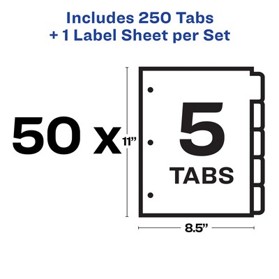 Avery Index Maker Paper Dividers with Print & Apply Label Sheets, 5 Tabs, White, 50 Sets/Pack (11556)