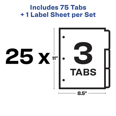 Avery Index Maker Paper Dividers with Print & Apply Label Sheets, 3 Tabs, White, 25 Sets/Pack (11445)