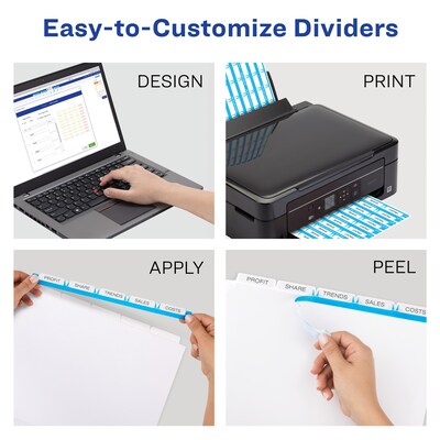 Avery Index Maker Plastic Dividers with Print & Apply Label Sheets, 5 Tabs, Multicolor, 5 Sets/Pack (12449)