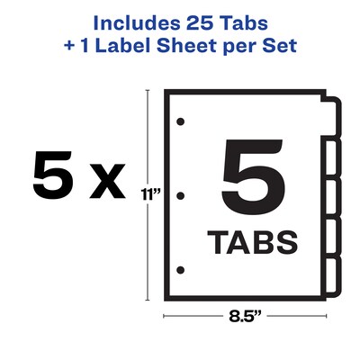 Avery Index Maker Plastic Dividers with Print & Apply Label Sheets, 5 Tabs, Multicolor, 5 Sets/Pack (12449)