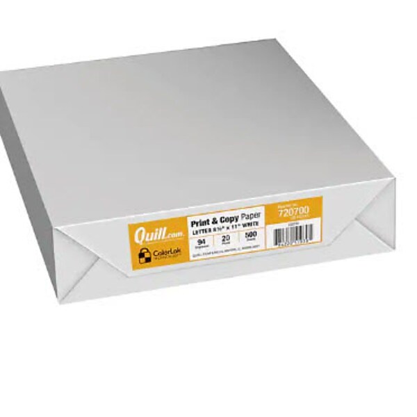 Quill Brand® 8.5 x 11 Multipurpose Copy Paper, 20lbs., 94 Brightness, 500 Sheets/Ream (720700)