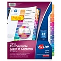 Avery Ready Index Table of Contents Paper Dividers, 1-12 Tabs, Multicolor (11141)