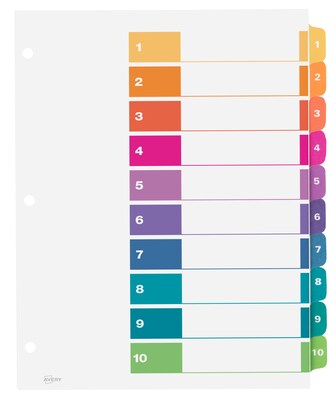 Avery Ready Index Table of Contents Paper Dividers, 1-10 Tabs, Multicolor (11135)