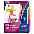 Avery Ready Index Table of Contents Paper Dividers, 1-5 Tabs, Multicolor (11131)