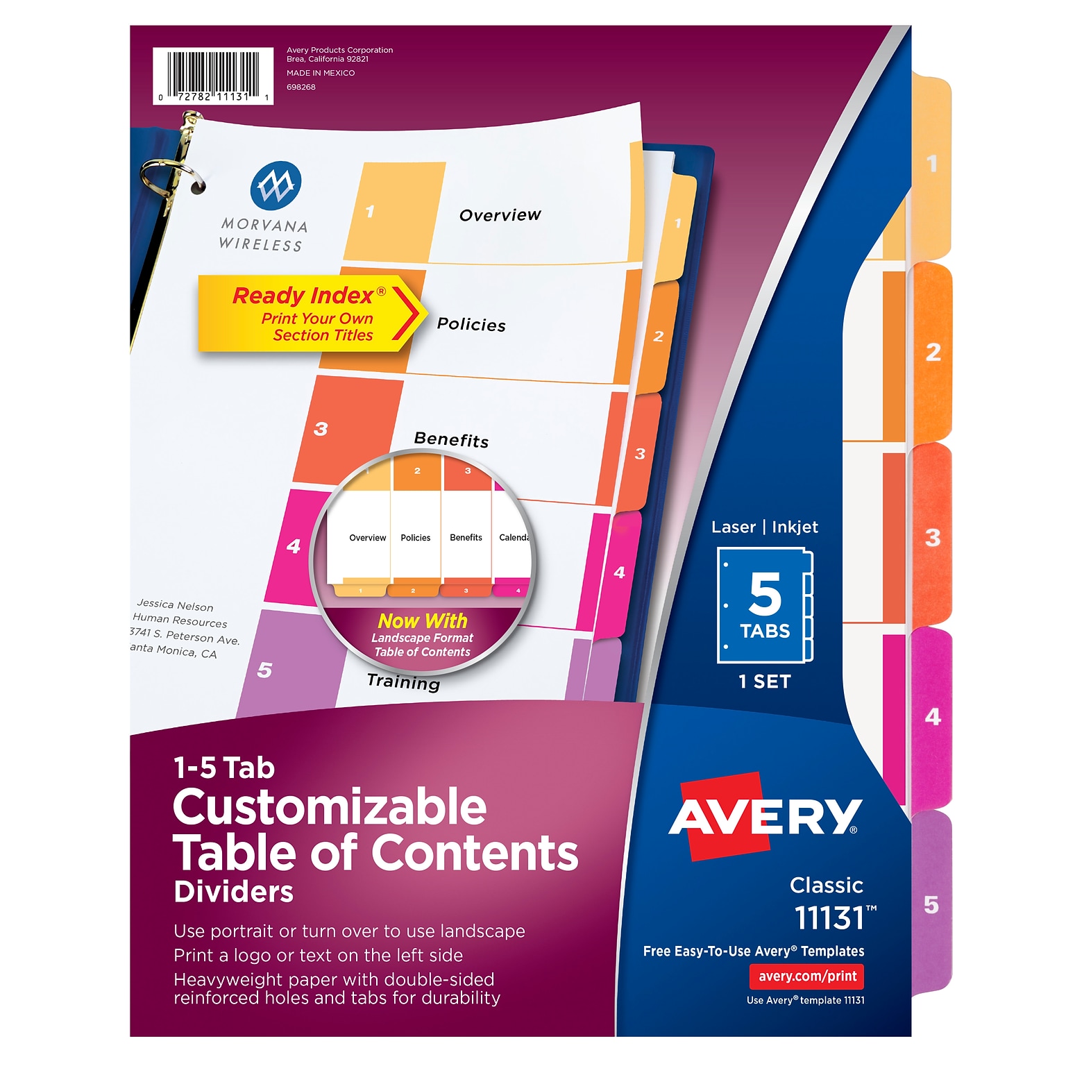 Avery Ready Index Table of Contents Paper Dividers, 1-5 Tabs, Multicolor (11131)