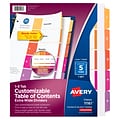 Avery Ready Index Table Of Contents Preprinted Dividers, 5-Tab, White, Set (11161)