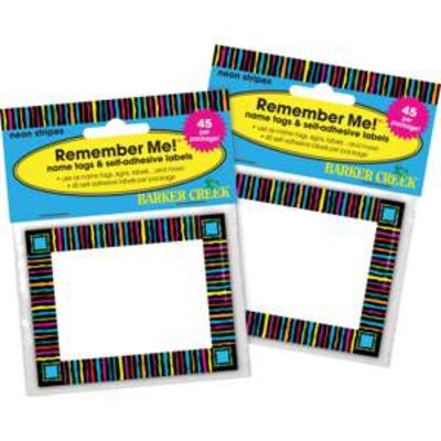 Barker Creek Neon Stripes Name Tags, Self-Adhesive Labels, 3 1/2 x 2 3/4, 90/Pack (BC3748)