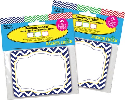 Barker Creek Self-adhesive Nautical Chevron School Name Tags, 2.75" x 3.5", 90/Set (BC3763)