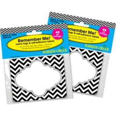 Barker Creek Self-adhesive Black Chevron School Name Tags, 2.75 x 3.5, 90/Set (BC3764)
