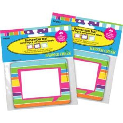 Barker Creek Self-adhesive Happy School Name Tags, 2.75" x 3.5", 90/Set (BC3766)