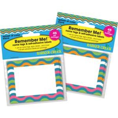 Barker Creek Self-adhesive Splash of Color School Name Tags, 2.75 x 3.5, 90/Set (BC3768)