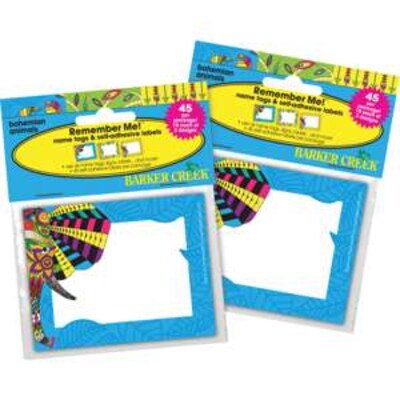 Barker Creek Self-adhesive Bohemian Animals School Name Tags, 2.75" x 3.5", 90/Set (BC3774)