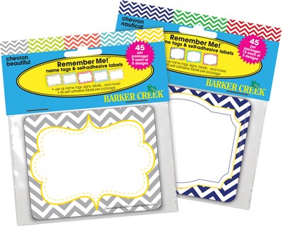 Barker Creek Chevron Beautiful & Nautical Name Tags, Self-Adhesive Labels, 3 1/2" x 2 3/4", 90/Set (BC3775)