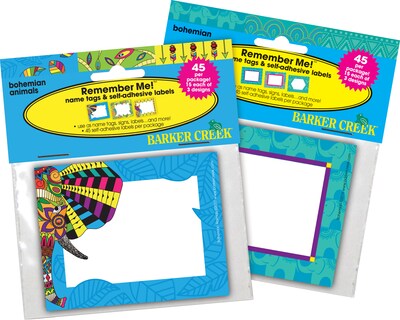 Barker Creek Self-adhesive Bohemian & Bohemian Animals School Name Tags, 2.75 x 3.5, 90/Set (BC377