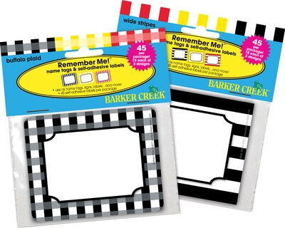 Barker Creek Buffalo Plaid & Wide Stripes Name Tags, Self-Adhesive Labels, 3 1/2 x 2 3/4, 90/Set (