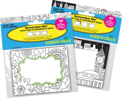 Barker Creek Color Me! In My Garden & Cityscapes Name Tags, Self-Adhesive Labels, 3 1/2" x 2 3/4", 90/Set (BC3780)